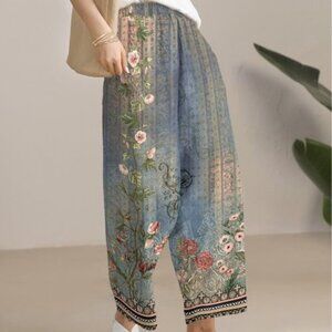 Blue & Pink Geometric Floral Harem Pants
